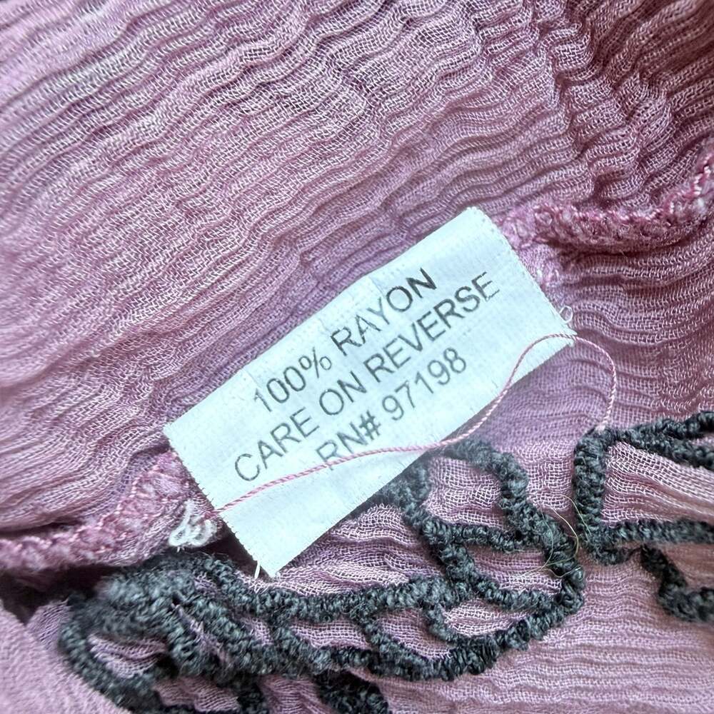 Vintage Age Mauve Sheer Crinkle Rayon Embroidered Boho Top - Picture 14 of 14